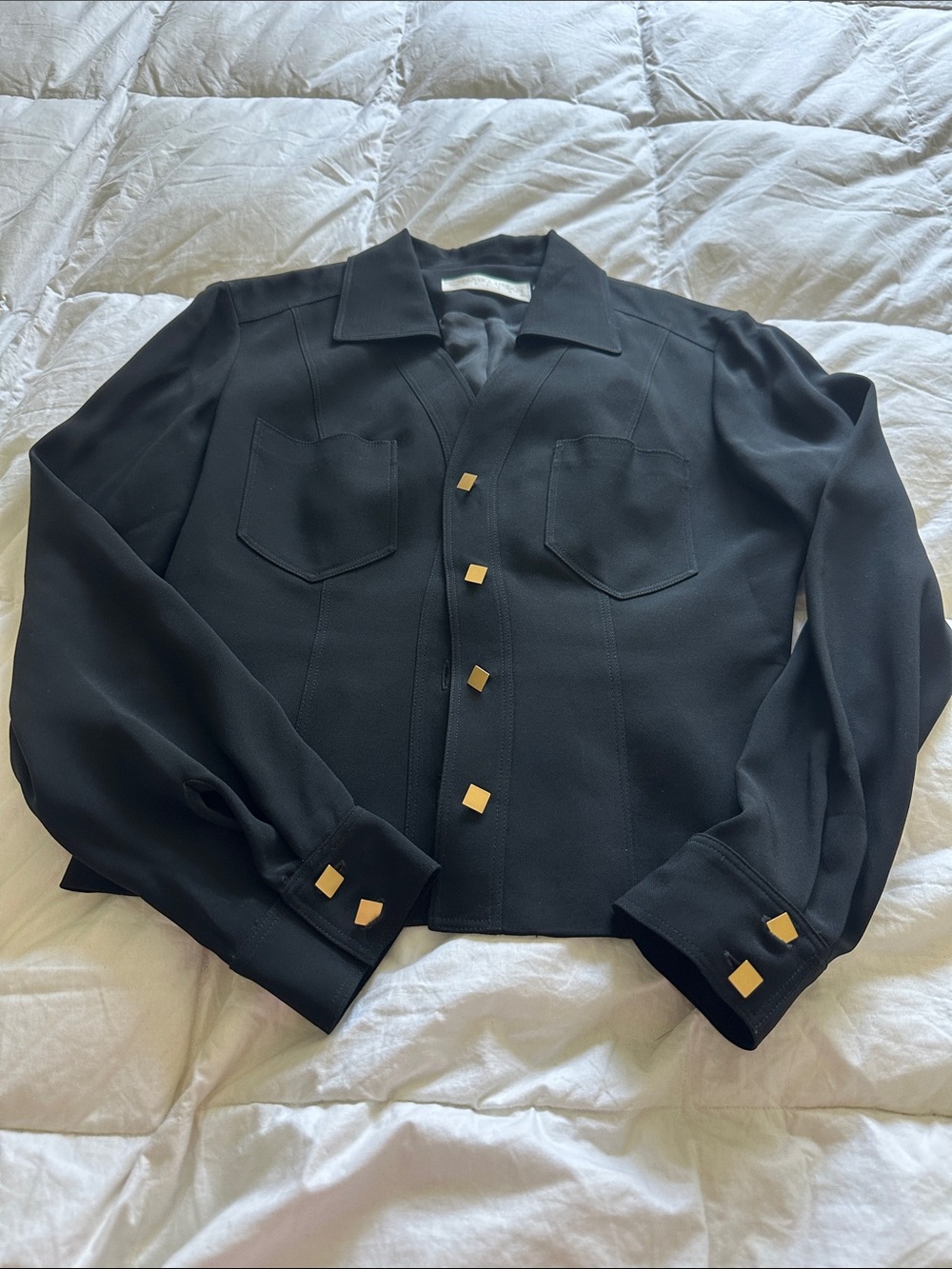 Petites 4P Dana Buchman 90’Era Lined Black Shirt Jacket with Gold Square Buttons